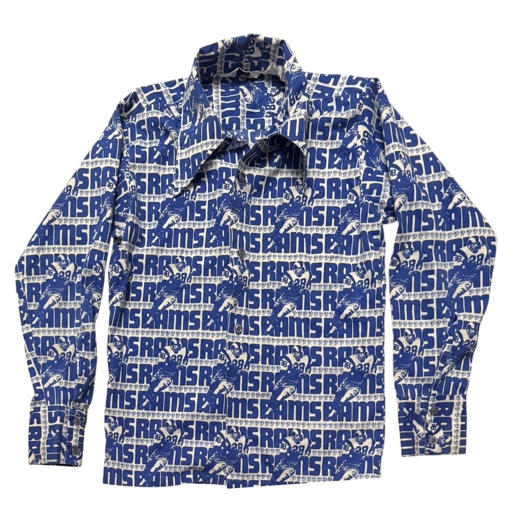 NFL Team Shirt Los Angeles Rams 1970s Permanent Press Button Up Vintage AOP Kids